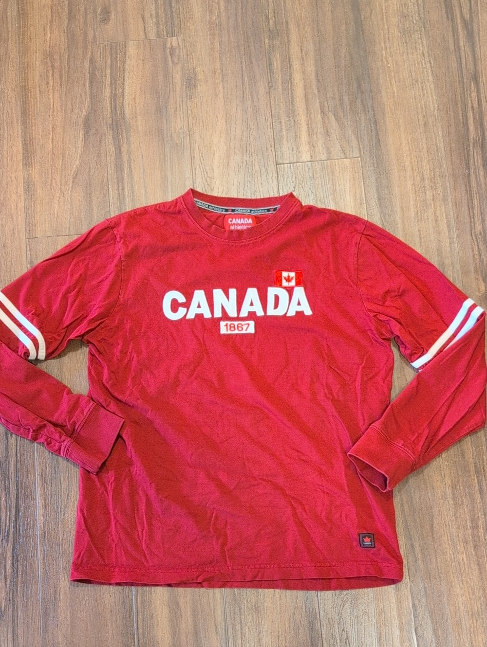 Red Canada Althetica Long Sleeve Shirt With Stripes And Mapel Leaf Embroidery